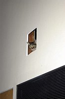 Lancelot's first days home.  Mama Tilly peers out from the hole where the next leg of the catwalks will be installed, spying on Lance's first venture into the kitchen and great room.  