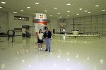 The Eclipse show hangar, May 2002.  JBF with Brigid Wainwright, Manager of Customer Relations.  