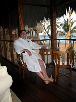 John relaxes after a shower at Turtle Inn.  