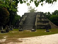 The front side of the same pyramid.  The stone stella and alters in front of the pyramid are said to mark where human sacrifices were performed.  