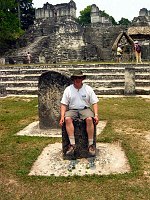 John desecrating one of the stella at Tikal, just before being chased off by a guard.  