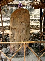Close-up of the carvings on one of the stellae at Tikal.  