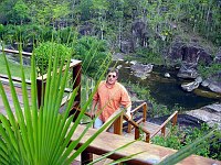 John, coming up the steps to the Coppola Villa at Blancaneaux, with the river in the background.  