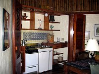 Kitchenette in the rear of the living area of the Coppola Villa at Blancaneaux.  