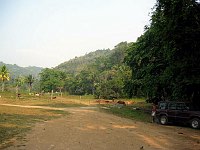 The road to the cave.  Note our car, and the guy who runs the caves operation, in the lower right.  