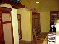 Dressing area of Doug's suite at Villa del Sol.  Note closets on either side of swinging &quotsaloon&quot doors into bathroom.  